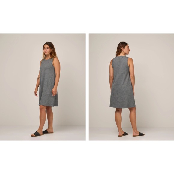 Wool& Sierra Tank Dress Merino Wool Pockets Swing Charcoal Grey Size L Long - Picture 3 of 15